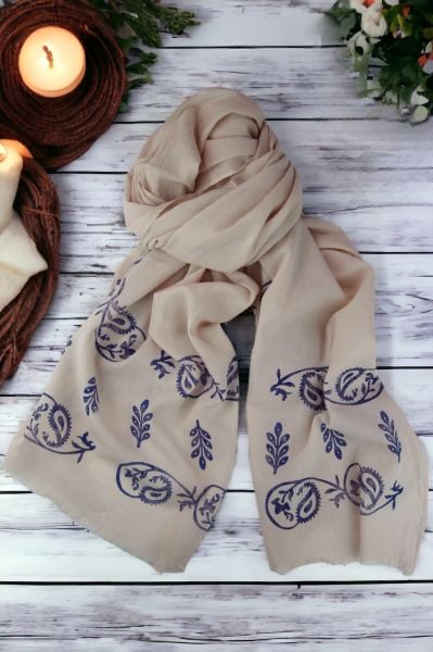 Kalila El Baskısı %100 Pamuk Organik Boyalı Şal Pudra Pembe