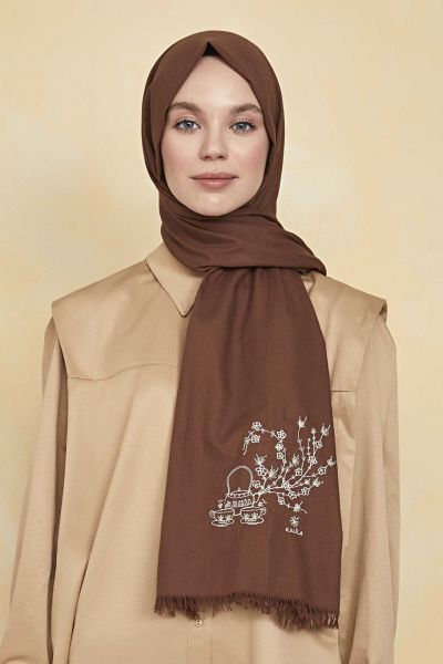 Düş Peşine Arkadaşlık %100 Pamuk Şal Kahve (NAKIŞLI)