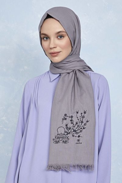Düş Peşine Arkadaşlık %100 Pamuk Şal Gri (NAKIŞLI)