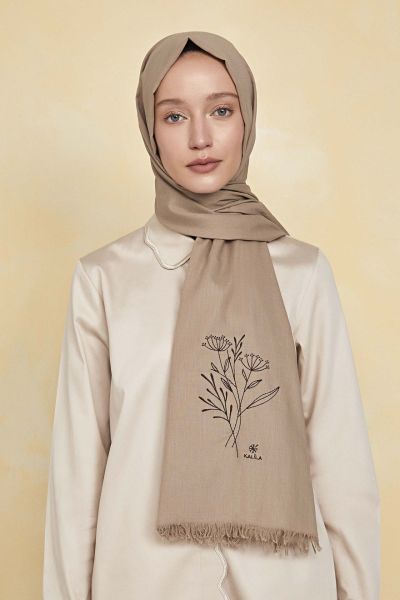 Düş Peşine Doğa %100 Pamuk Şal Vizon (NAKIŞLI)