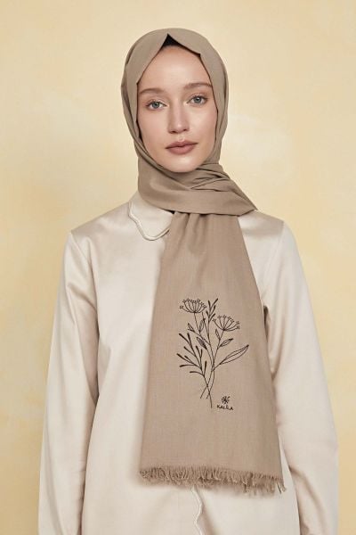 Düş Peşine Doğa %100 Pamuk Şal Vizon (NAKIŞLI)