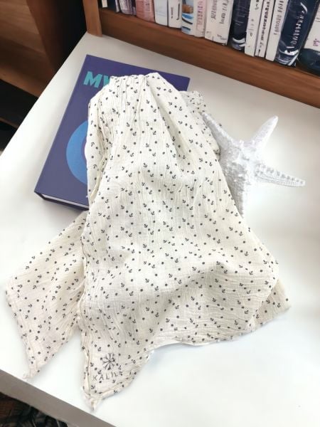 Kalila %100 Pamuk Desenli Şal Lacivert