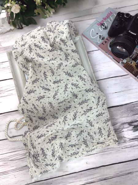 Kalila %100 Pamuk Desenli Şal Siyah Yaprak