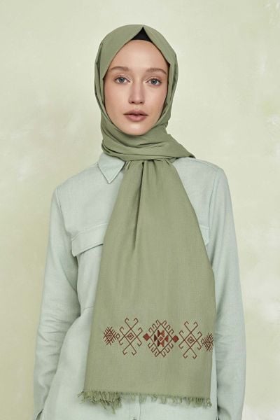 OUTLET Düş Peşine Mazi %100 Pamuk Şal Yeşil (NAKIŞLI)