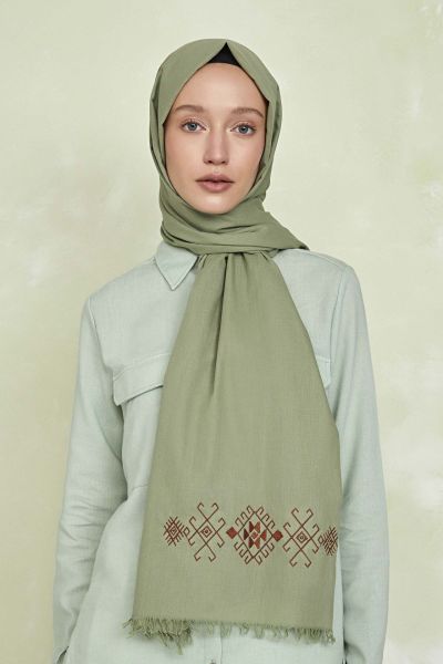 OUTLET Düş Peşine Mazi %100 Pamuk Şal Yeşil (NAKIŞLI)