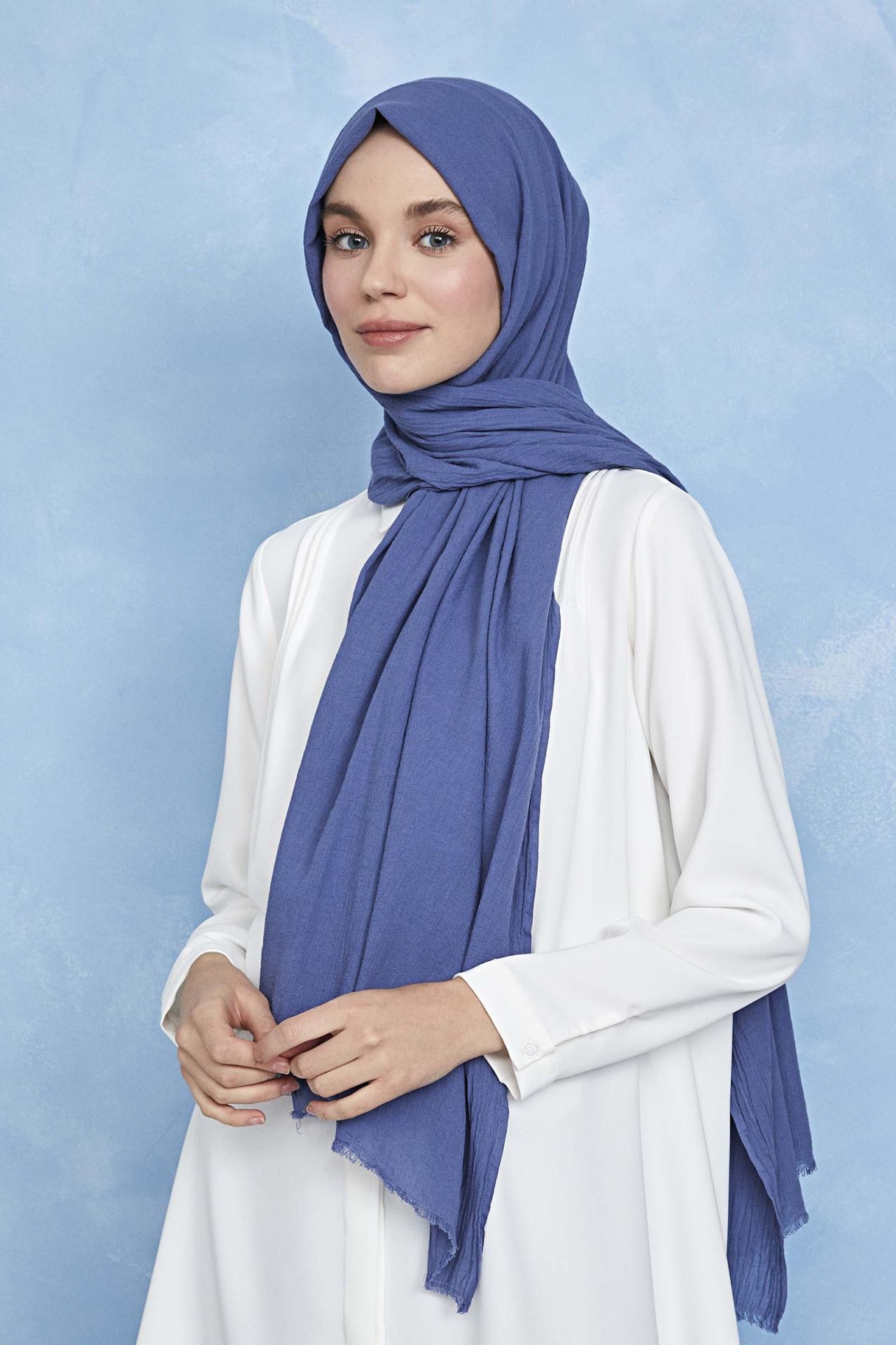 Organik Boyalı %100 Pamuk Şal Mavi