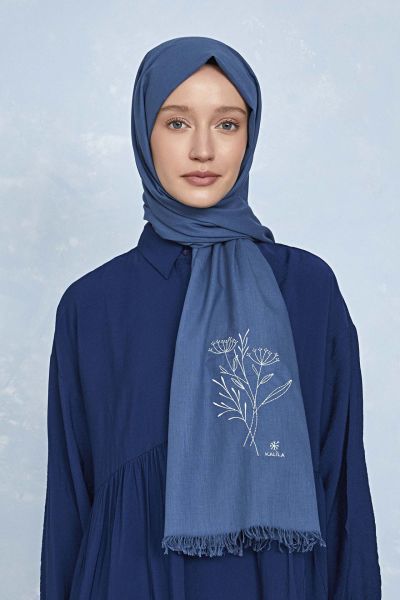 Outlet Düş Peşine Doğa %100 Pamuk Şal Mavi (NAKIŞLI)