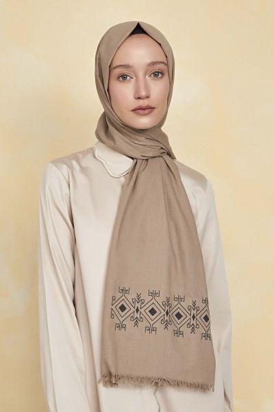 Outlet Düş Peşine Mazi %100 Pamuk Şal Vizon (NAKIŞLI)