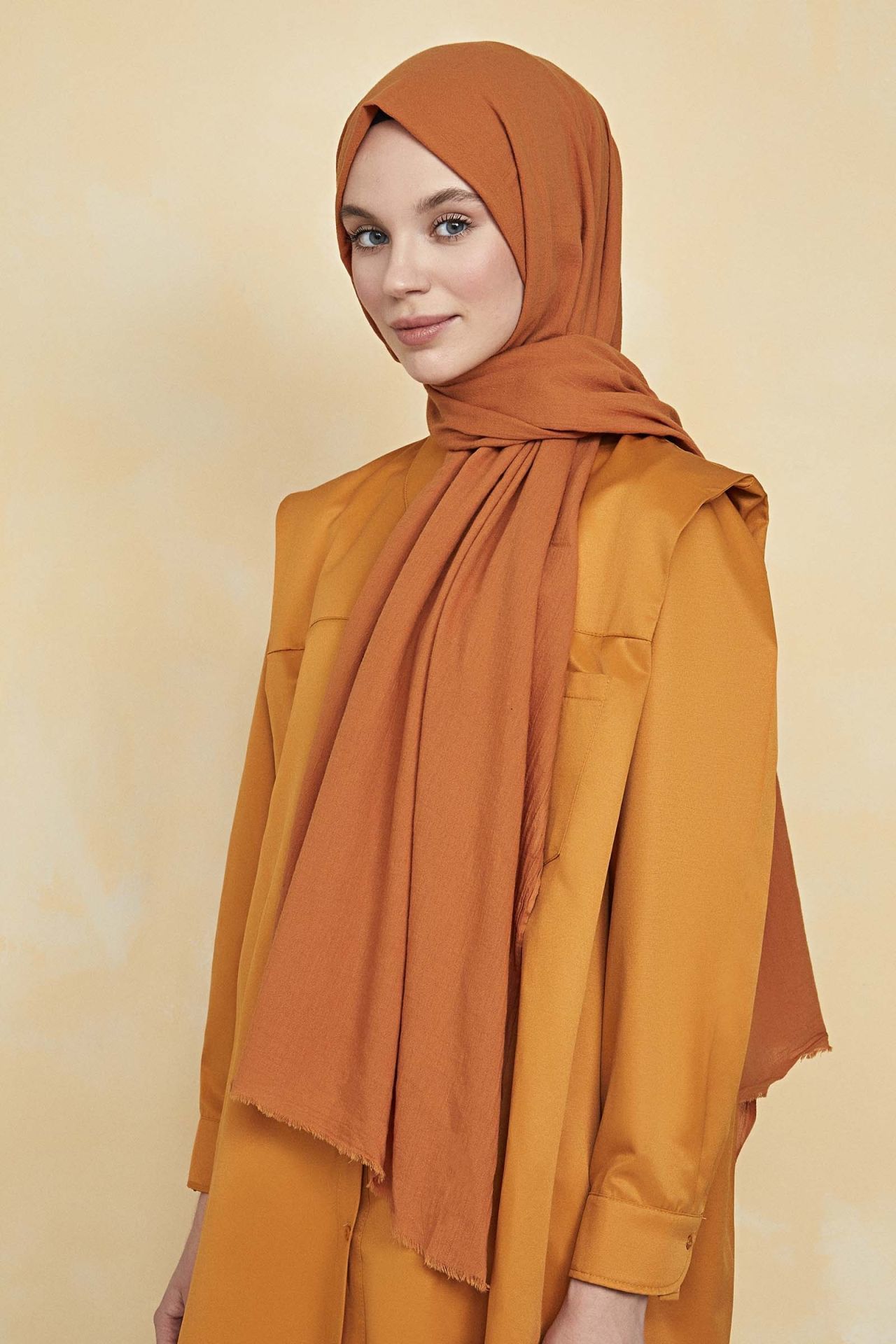 Organik Boyalı %100 Pamuk Şal Kiremit