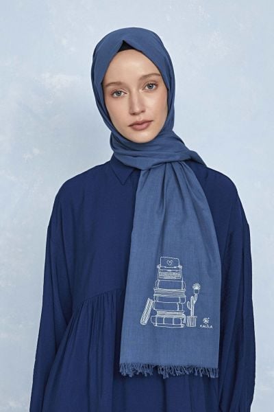 Outlet Düş Peşine Kariyer %100 Pamuk Şal Mavi (NAKIŞLI)