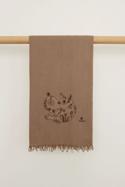 Outlet Düş Peşine Anne Sarılma %100 Pamuk Şal Vizon (NAKIŞLI)