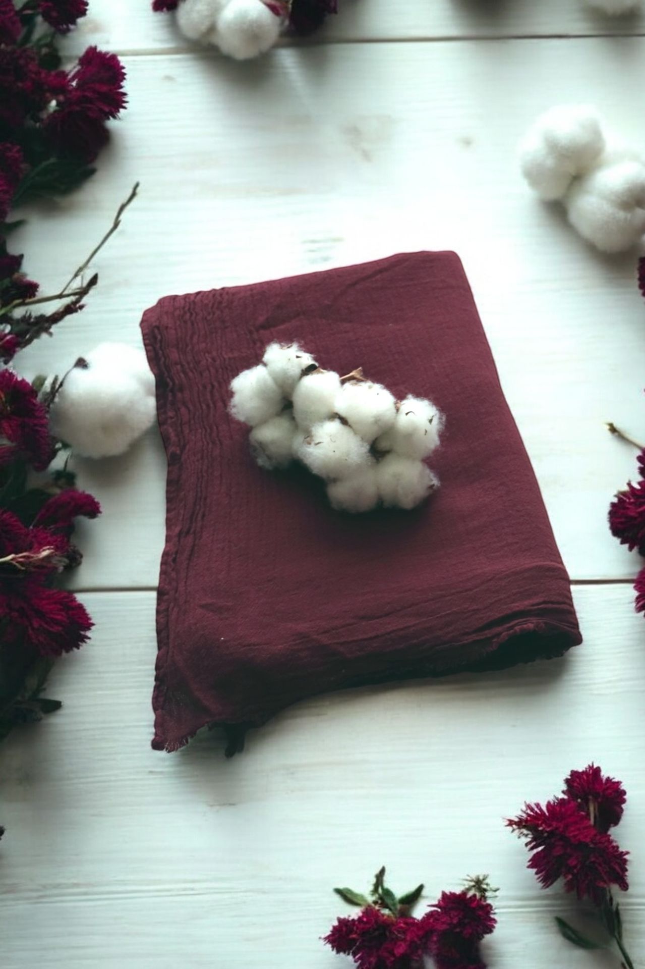 Organik Boyalı %100 Pamuk Şal Bordo