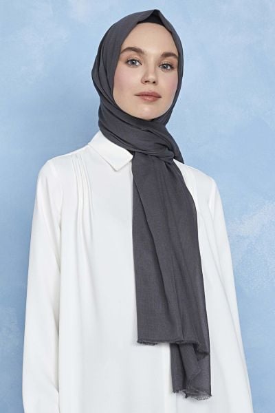 İnce Pamuk Vual %100 Pamuk Şal Antrasit