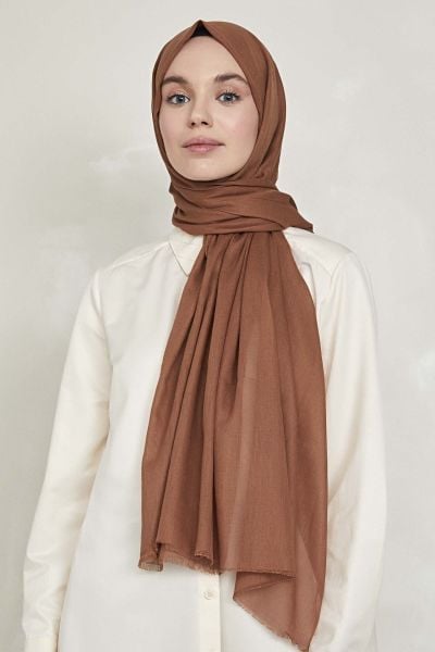 İnce Pamuk Vual %100 Pamuk Şal Karamel