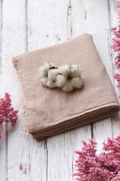 Organik Boyalı %100 Pamuk Şal Taşlanmış Pudra