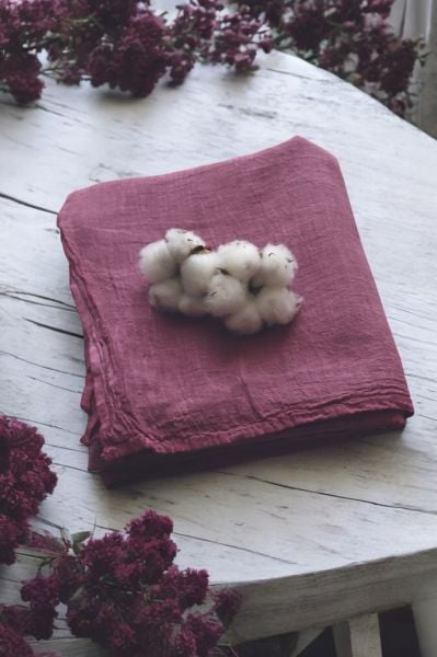 Organik Boyalı %100 Pamuk Şal Taşlanmış Vişne