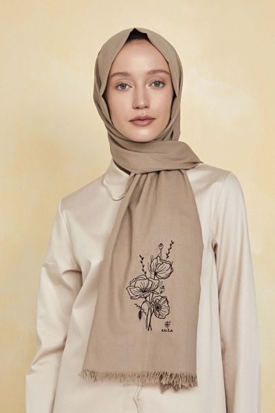 Outlet Düş Peşine Doğa Gelincik %100 Pamuk Şal Vizon (NAKIŞLI)