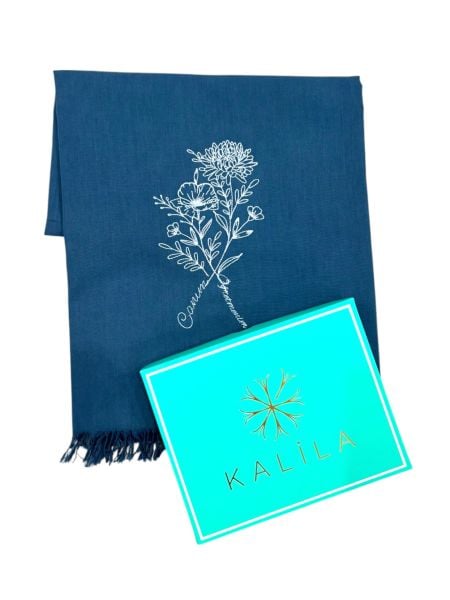 Düş Peşine Canım Öğretmenim %100 Pamuk Şal Mavi (NAKIŞLI)