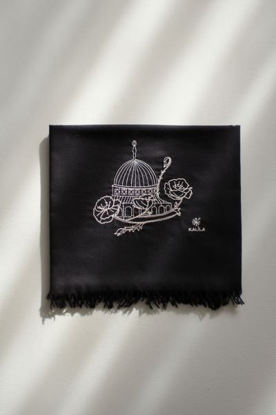 Düş Peşine Doğa Filistin Gelinciği %100 Pamuk Şal Siyah (NAKIŞLI)
