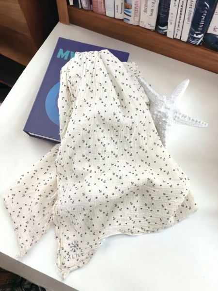 OUTLET Kalila %100 Pamuk Desenli Şal Lacivert