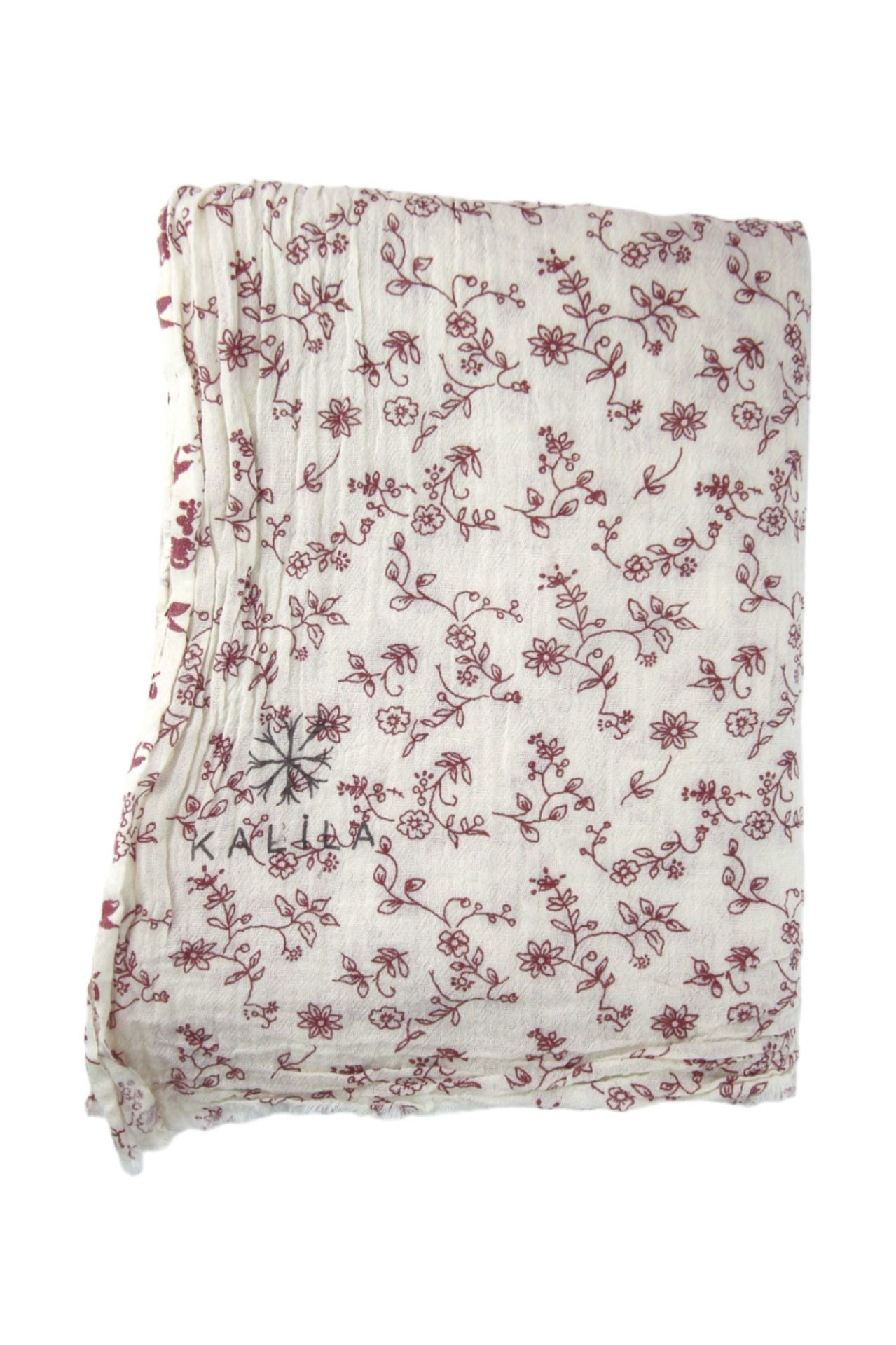 OUTLET Kalila %100 Pamuk Desenli Şal Bordo