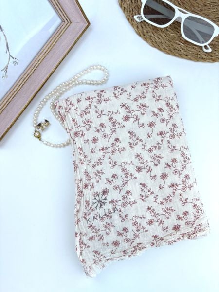 OUTLET Kalila %100 Pamuk Desenli Şal Bordo