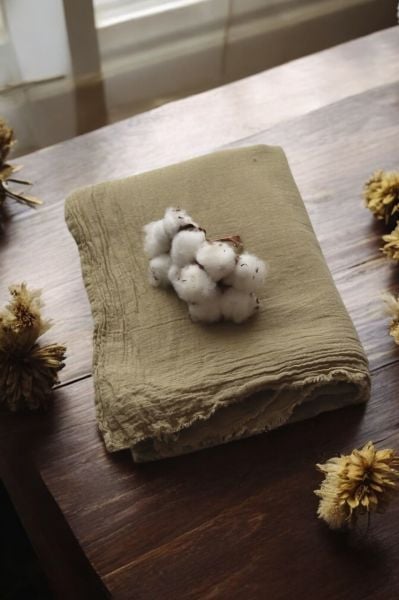 OUTLET Organik Boyalı %100 Pamuk Şal Yağ Yeşili