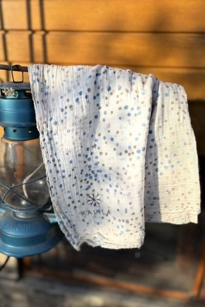 İnce Desenli Şallar %100 Pamuk Mavi Pembe Puantiyeli