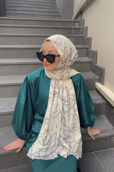 İnce Desenli Şallar %100 Pamuk Büyük Yaprak Siyah