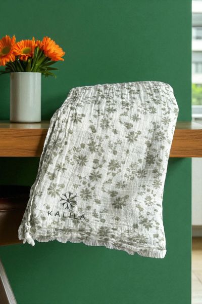 İnce Desenli Şallar %100 Pamuk Verna Desen Yeşil