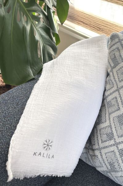 OUTLET Organik Boyalı %100 Pamuk Şal Beyaz