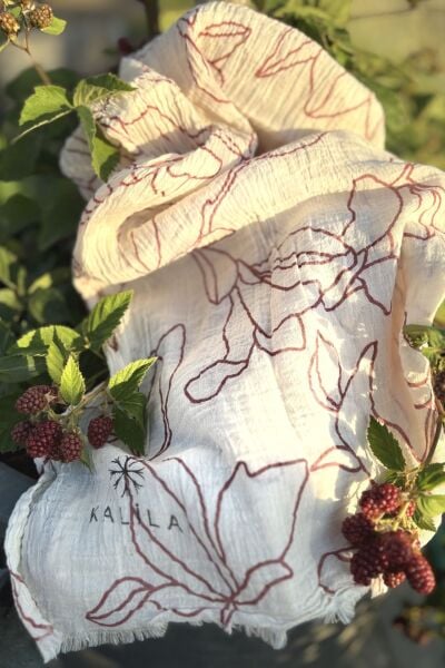 OUTLET İnce Desenli Şallar %100 Pamuk Büyük Yaprak Bordo