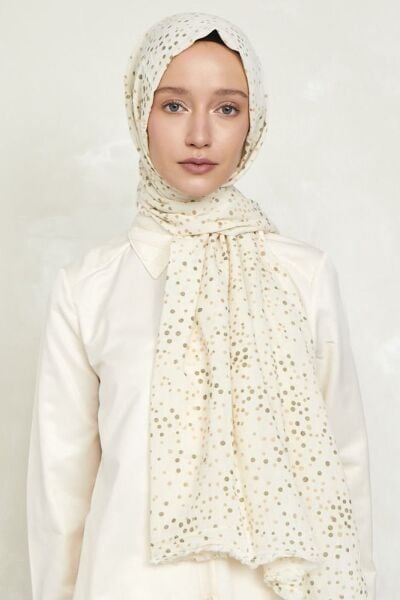 OUTLET İnce Desenli Şallar %100 Pamuk Puantiyeli Kahve Tarçın