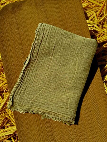 OUTLET Naura Saf Pamuk Şal Açık Yağ Yeşili (%100 Pamuk)