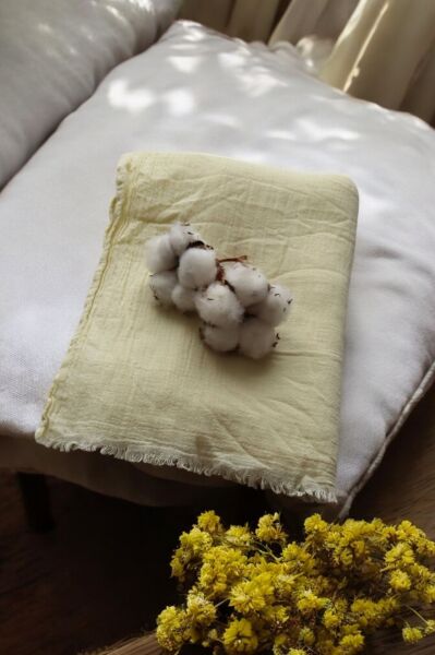 OUTLET Organik Boyalı %100 Pamuk Şal Açık Sarı