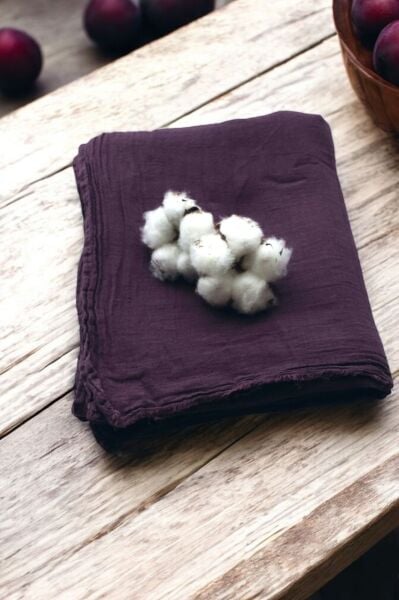 OUTLET Organik Boyalı %100 Pamuk Şal Mürdüm