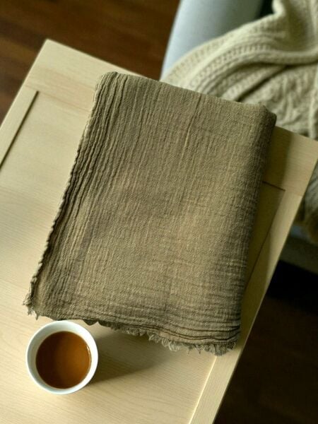 OUTLET Naura Saf Pamuk Şal Yağ Yeşili (%100 Pamuk)