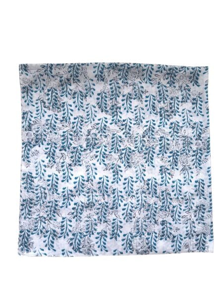 Desenli %100 Pamuk Kare Mavi Gri