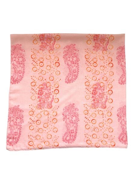 Desenli %100 Pamuk Kare Gül Kurusu Pembe Turuncu