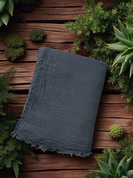 OUTLET Naura Saf Pamuk Şal Antrasit (%100 Pamuk)