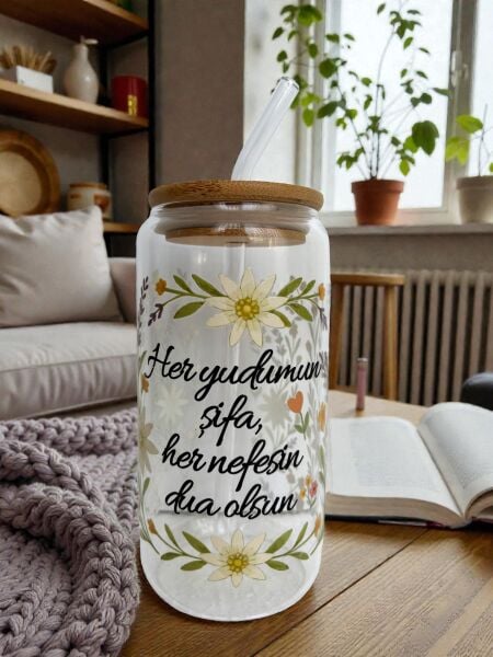 Her Yudum Şifa Pipetli Cam Bardak