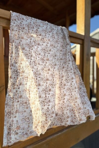 OUTLET İnce Desenli Şallar %100 Pamuk Çıtır Desen Kahve