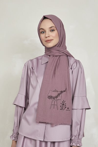 Organik Boyalı %100 Pamuk Şal Erguvan Sanat Nakışlı