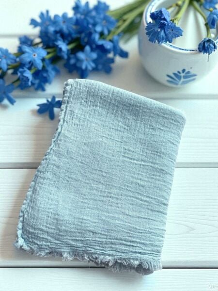 OUTLET Naura Saf Pamuk Şal Bebek Mavi (%100 Pamuk)