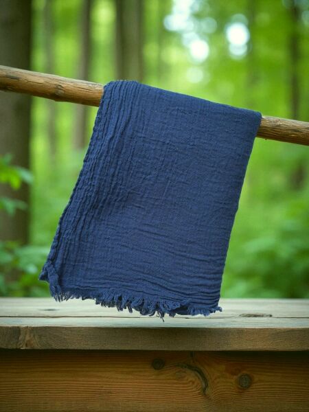 OUTLET Naura Saf Pamuk Şal Lacivert (%100 Pamuk)