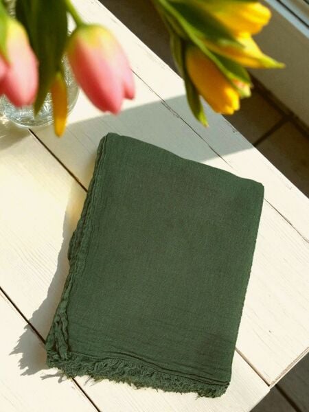 OUTLET Naura Saf Pamuk Şal Canlı Yeşil (%100 Pamuk)