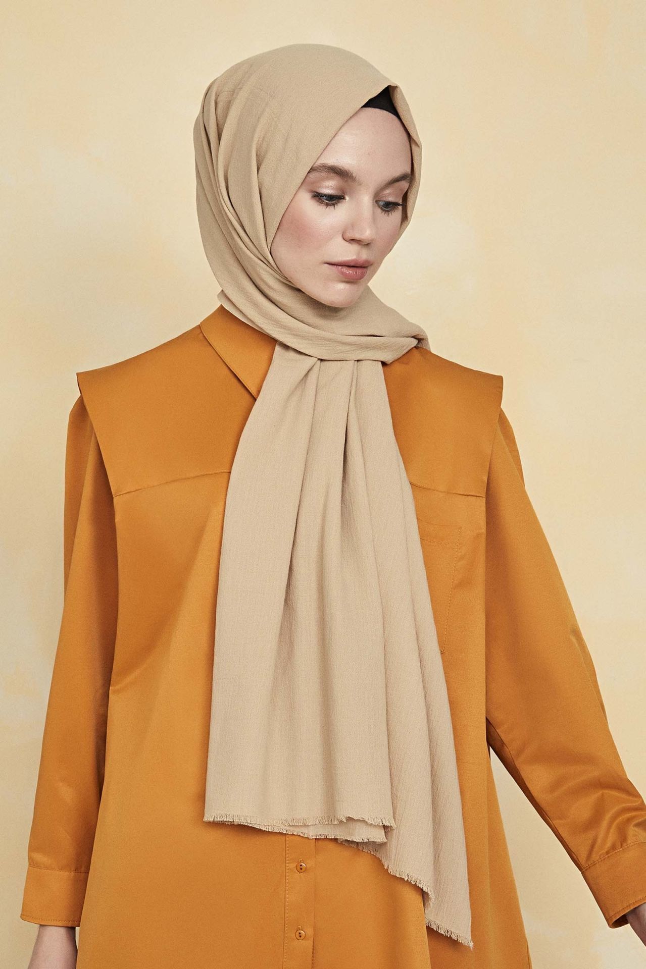 OUTLET Organik Boyalı %100 Pamuk Şal Bej