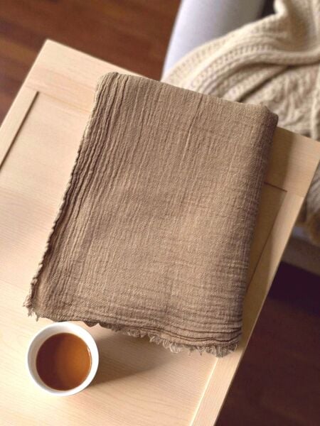 OUTLET Naura Saf Pamuk Şal Sütlü Kahve (%100 Pamuk)