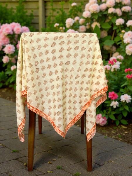 Desenli %100 Pamuk Kare Açık Sarı Kiremit