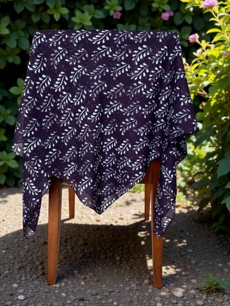 Desenli %100 Pamuk Kare Lacivert